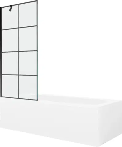 Sprchové dvere MEXEN/S - Vega obdĺžniková vaňa 150 x 70 cm s panelom + vaňová zástena 80, čierna vzor 550115070X9508007077