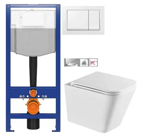 Závesné wc sety CERSANIT predstenový inštalačný systém s bielym tlačidlom K97-516 + WC INVENA FLORINA /VÍROVÉ SPLACH/ WITH SOFT  se sedlem RIMLESS K97-526 516 FL1