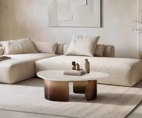 Konferenčné stolíky DELIFE Konferenčný stolík Marvello 100x50 cm mramor biela kov zlatá Fusion povrchová úprava