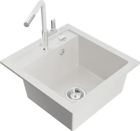 Kuchynské drezy MEXEN/S MEXEN/S - Vito granitový drez 1-miska vrátane batérie Flora, biela 6503-20-670401-02