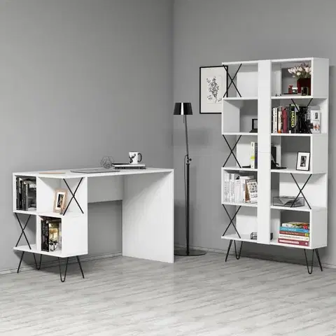 Písacie stoly Písací stôl s knižnicou Extra - White