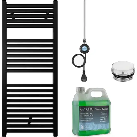 Doplnky do kúpeľne CERANO - Kúpeľňový elektrický radiátorový set Donovan - WIFI - 300W - čierna matná - 1200x500 mm CER-680544