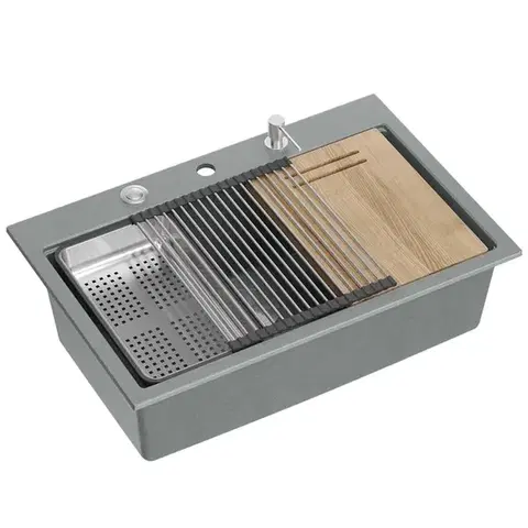 Kuchynské drezy Quadron Quadron - Granitový drez MARC 110 WORKSTATION Grey Metallic Zlaty HQM7650U5_PVDG1