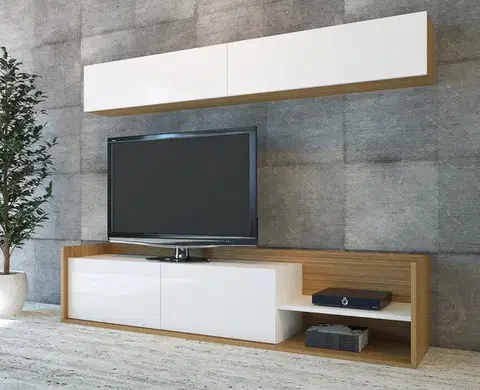 Obývacie steny TV skrinka / Obývacia stena Kale - Teak, White