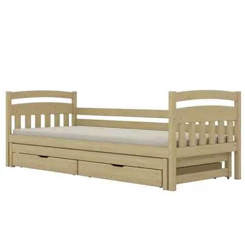Postele pre dievčatá Posteľ Tosia s prístelkou + zásuvky 90x200 prírodná, lakovaná