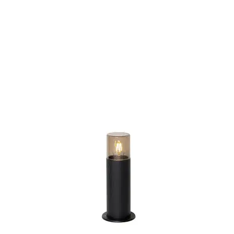 Zahradne stlpove lampy Stojaca vonkajšia lampa čierna s dymovým tienidlom 30 cm IP44 - Odense
