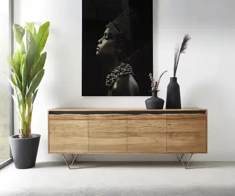Komody DELIFE Komoda Stonegrace 200x45 cm akácia prírodná 4 dvierka s hranou z masívu