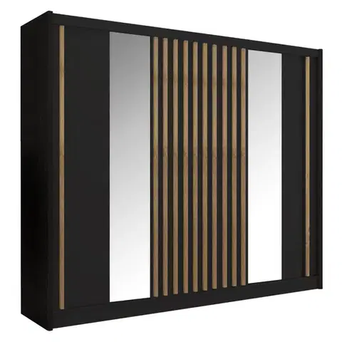 Šatníkové skrine KONDELA Ladder 250 šatníková skriňa s posuvnými dverami čierna / dub craft