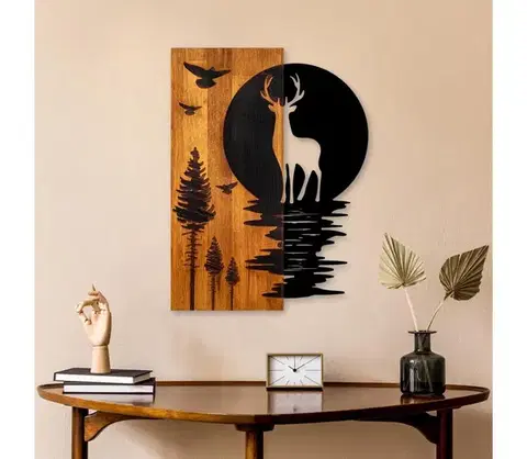 Obrazy  Nástenná dekorácia 43x58 cm jeleň a mesiac drevo/kov 899SKL2675