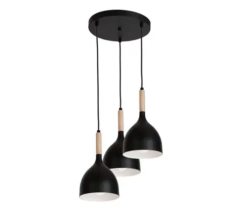 Svietidlá  Luster na lanku NOAK WOOD 3xE27/15W/230V čierna/buk 1192