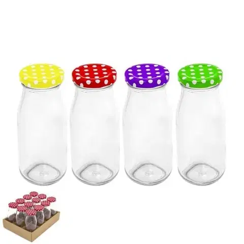 Shakery Kinekus Fľaša na sirup / šťavu TO48, 230ml, číre sklo, balenie 12ks, viečko bodky