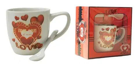 Hrnčeky, šálky, podšálky MAKRO - Hrnček s lyžičkou keramický Love