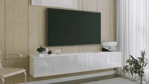 TV stolíky ArtExt Závesný TV stolík JOY | 200 cm Farba: Biely lesk (drážky)