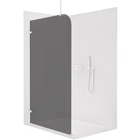 Sprchové dvere CERANO - Sprchová zástena Walk-in Orbis Top Round Ľ/P - 8 mm - okrúhla vzpera - biela matná, grafitové sklo - 130x200 CER-682537