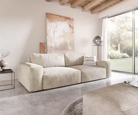 Veľké pohovky DELIFE Veľká pohovka Lanzo XL 270x130 cm manšester béžová s taburetom
