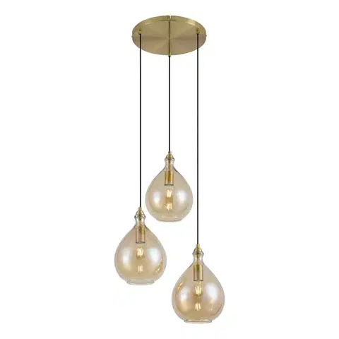 Závesné svietidlá Smart hanglamp goud met amber glas 3-lichts incl. Wifi A60 - Traditional