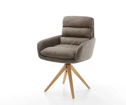 Jedálenské stoličky DELIFE Jedálenská stolička Abelia-Flex s opierkami mikrovlákno taupe vintage drevená podstava hranatá prírodná