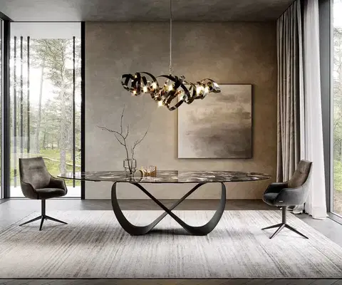 Jedálenské stoly DELIFE Jedálenský stôl Edge oválny 280x130 cm keramika Iris FMG Agatablack Infinity kov čierna