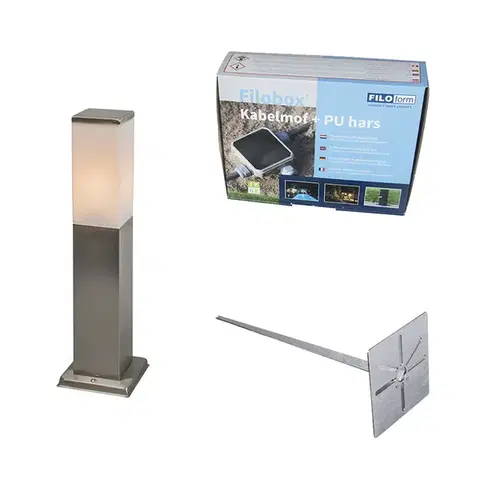 Zahradne stlpove lampy Vonkajšia lampa oceľová 45 cm IP44 - Malios so zemným hrotom a káblovou prírubou
