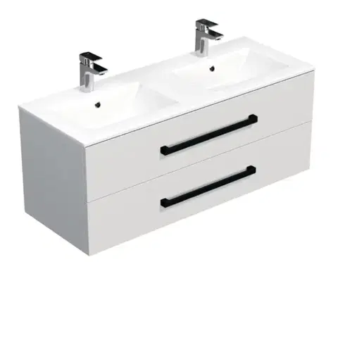 Kúpeľňový nábytok Kúpeľňová skrinka s čiernou úchytkou a umývadlom SAT Cube Way 120x53x46 cm biela lesk CUBE46C1202BIMOD CUBE46C1202BIMOD