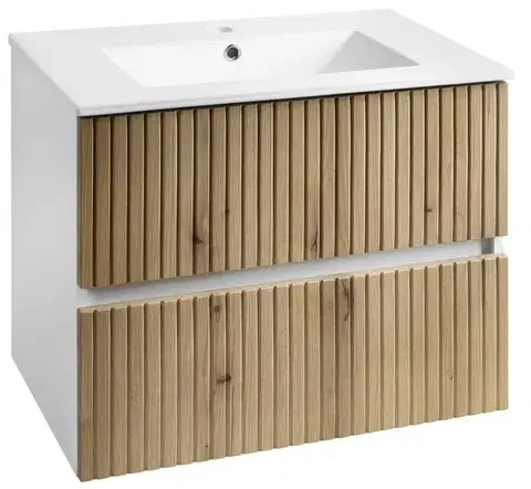 Kúpeľňový nábytok AQUALINE - PANEDA STRIP umývadlová skrinka 69,5x55x45,2cm, dub emporio PN370