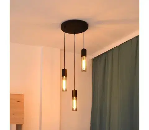 Svietidlá  Luster na lanku MELODY 3xE27/15W/230V čierna W-KD 1116/3 BK-B