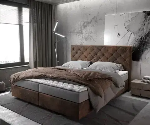 Postele Boxspring DELIFE Boxspring posteľ Dream-Great 180×200 cm hnedá vintage s matracom a topperom