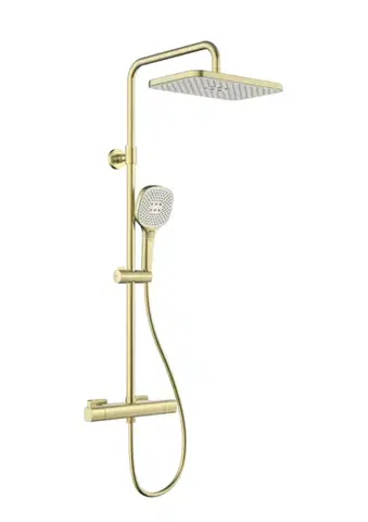 Sprchy a sprchové panely KFA - Malaga sprcha s termostatickou batériou, dažďová, nástenná, PVD brushed gold 5756-910-31