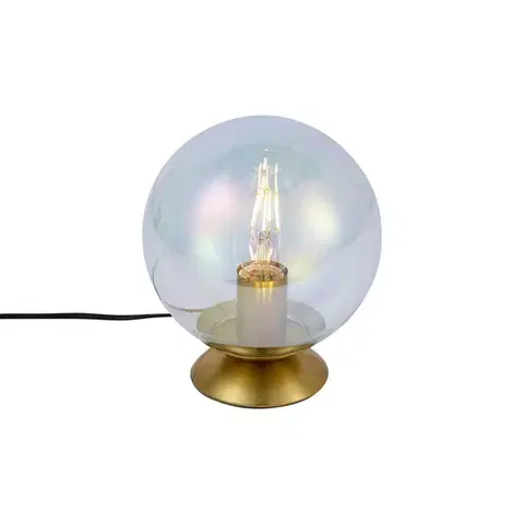 Stolné lampy Stolná lampa Art Deco mosadzná s dymovým dúhovým sklom - Pallon