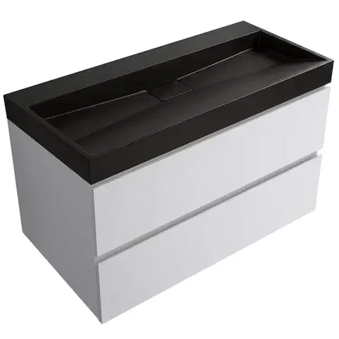 Kúpeľňový nábytok CERANO - Kúpeľňová skrinka Carole - biela matná + umývadlo z lit. mramoru Vita - čierna matná - 100x58x46 CER-669025