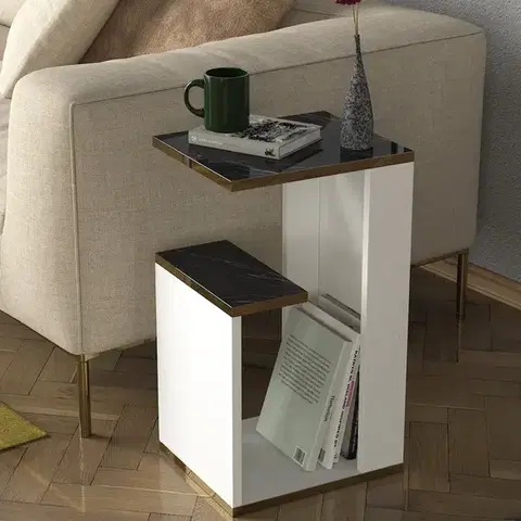 Konferenčné stolíky DELUXE RAVENA príručný stolík, biela / mramor