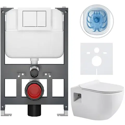 Záchody CERANO - Kompletný WC set Basic/Dure - biela lesklá - WC tlačidlo Maxio/Biela - závesné - nízky modul - predstenová inštalácia - 51x35 CER-8050BD85917