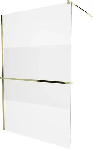 Sprchové dvere MEXEN/S - KIOTO Sprchová zástena WALK-IN s poličkou a držiakom uterákov 90 x 200, transparent 8 mm, zlatá 800-090-121-50-35