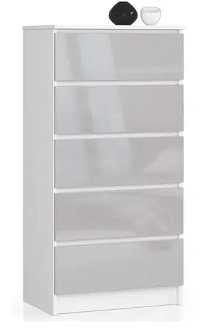 Komody a skrinky Dizajnová, vysoká komoda BERRY60, biela / metalický lesk