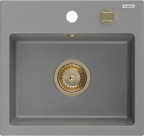Kuchynské drezy MEXEN/S MEXEN/S - Milo granitový drez 1 435 x 410 mm, sivá, + zlatý sifón 6505441000-71-G