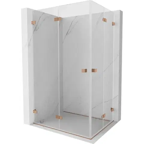 Sprchovacie kúty MEXEN/S - Lunar-F Duo sprchovací kút skladacie dvere 90 x 75, transparent, meď kartáčovaná 836-090L-075P-65-00