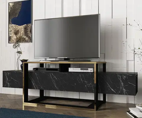TV stolíky DELUXE BIANCO TV stolík, čierny mramor / zlatá