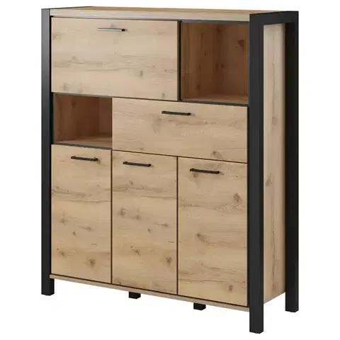 Komody so zásuvkami a dvierkami Komoda Vysoká 3d1s1k Aktiv 46 Dub Taurus/Čierna