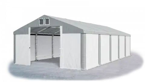Záhrada Skladový stan 5x10x2,5m strecha PVC 560g/m2 boky PVC 500g/m2 konštrukcie ZIMA PLUS Šedá Bílá Šedá