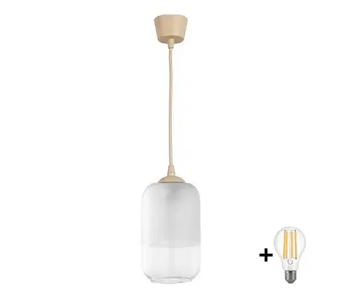 Svietidlá BRILAGI - LED luster na lanku RETRO GLASS 1xE27/60W/230V pr. 14 cm béžová/biela NSTK7777+TK8619A