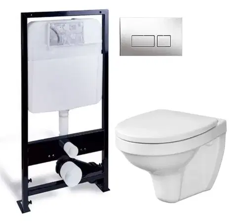 Záchody PRIM předstěnový instalační systém s chromovým tlačítkem 20/0041 + WC CERSANIT DELFI + SEDADLO PRIM_20/0026 41 DE1