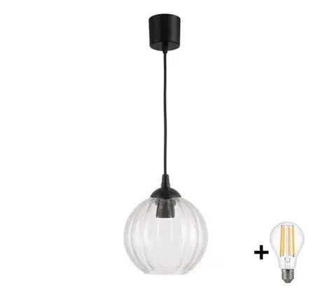 Svietidlá BRILAGI - LED luster na lanku RETRO GLASS 1xE27/60W/230V pr. 18 cm čierna/číra NSTK7485+TK6439A