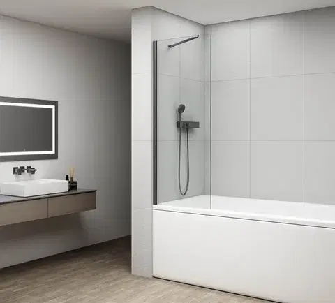 Sprchové dvere POLYSAN - FISA vaňová zástena 700x1500, gun metal, číre sklo FS1072-GM