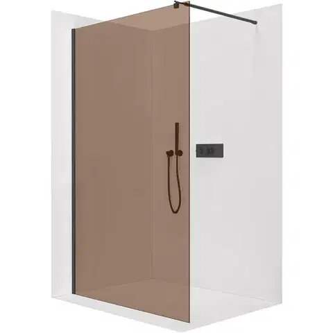 Sprchové dvere CERANO - Sprchová zástena Walk-in Onyx Round Ľ/P - 8 mm - guľatá vzpera - čierna matná, bronzové sklo - 90x200 CER-686401