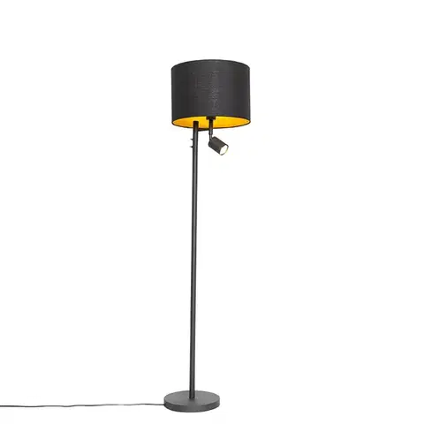 Lampy Stojaca lampa čierna so zlatým vnútrom a svetlom na čítanie - Jelena