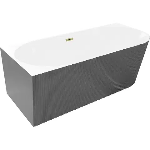 Vane MEXEN/S - Silo voľne stojaca rohová vaňa ľavá reliéf 150 x 75, biela/sivá, sifón a prepad zlatá 52891507562L-50