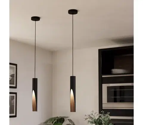 Svietidlá Eglo 901732 - LED Luster na lanku BARBOTTO 1xGU10/4,5W/230V 3000K čierna/hnedá 901732