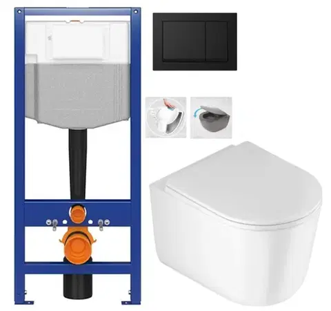 Závesné wc sety CERSANIT predstenový inštalačný systém s čiernym tlačidlom K97-0574 + WC DEANTE Jasmin so sedadlom RIMLESS /VÍROVÉ SPLACH/ K97-526 0574 JA1