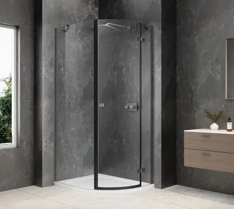 Sprchové dvere POLYSAN - GLOBE GUN METAL štvrťkruhová sprchová zástena 800x1000, číre sklo, pravé GB2810RGM