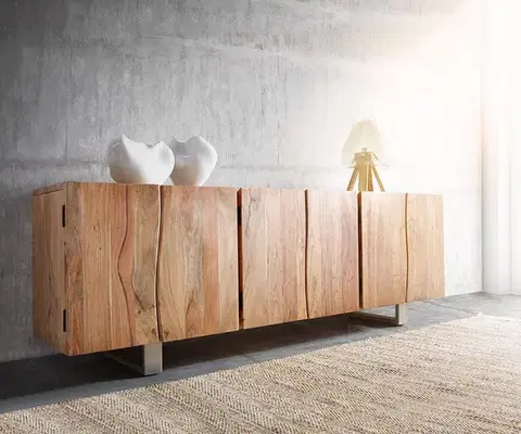 Komody DELIFE Komoda Live-Edge 220 cm akácia prírodná masív 6 dvierka